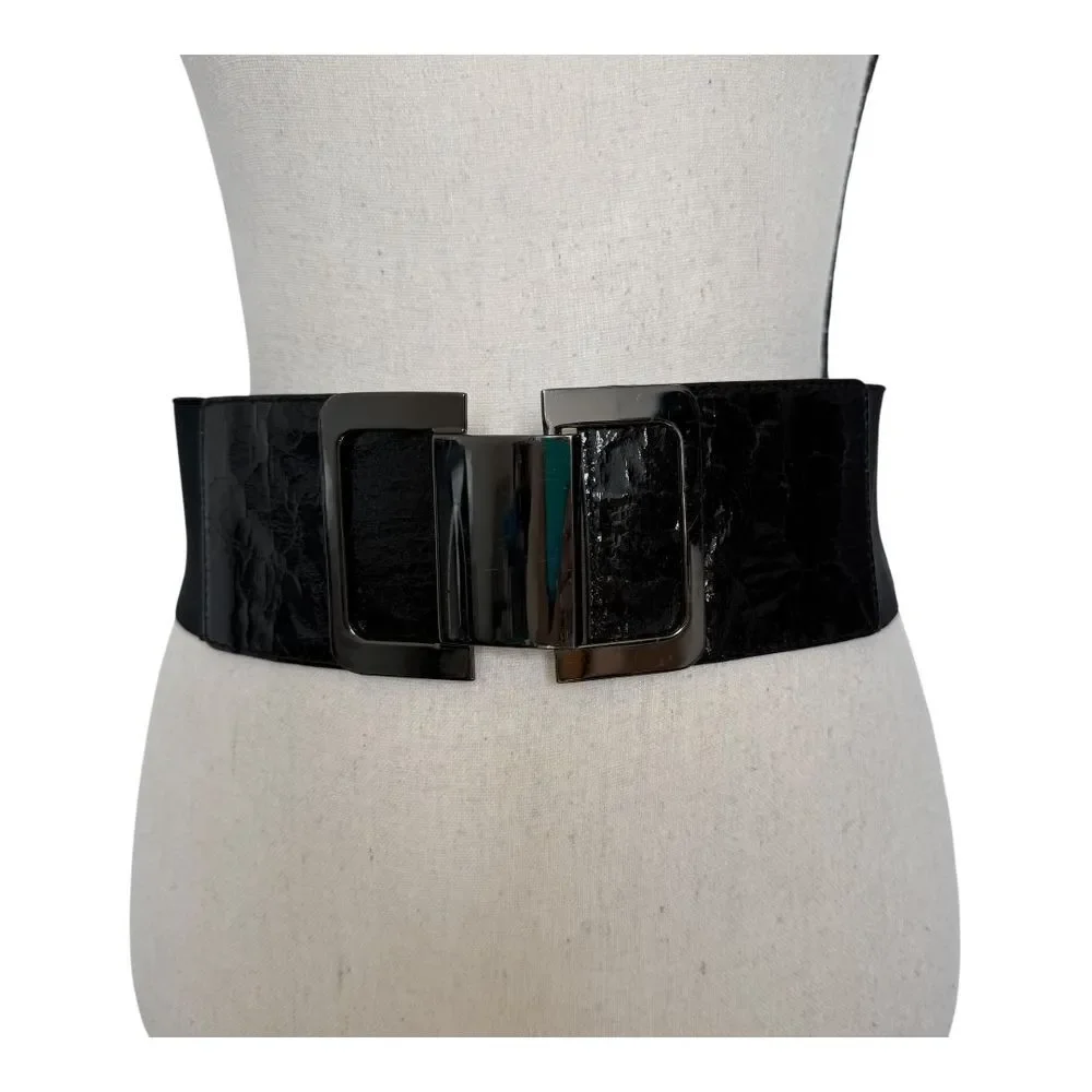 EXPRESS Black Metal Clasp Waist Wide Belt Stretch Womens Small